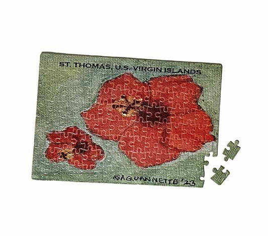 120-piece puzzle with two red hibicus flowers by JDNatlady's Creations