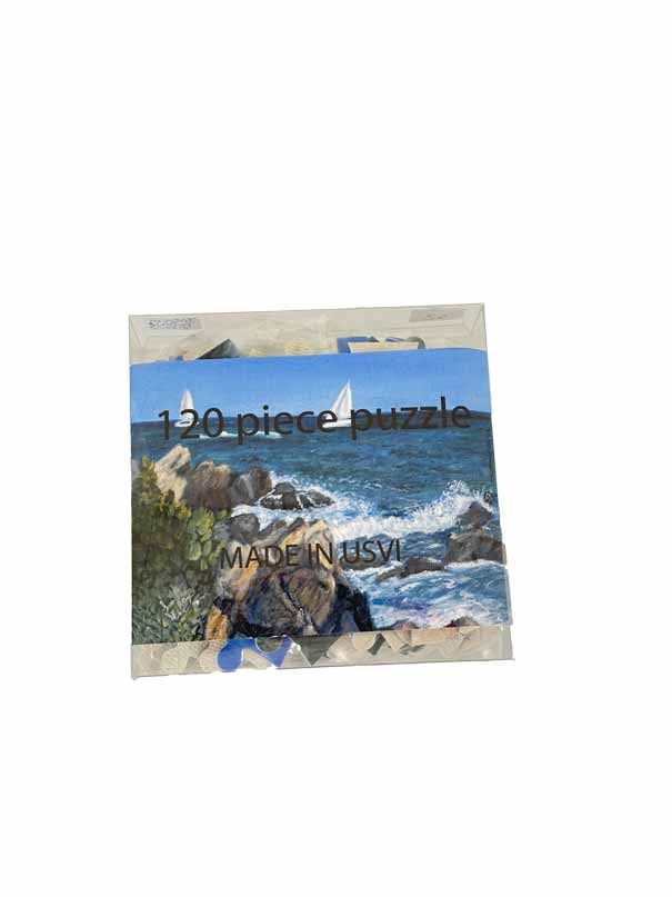 Sailboat puzzle with two boats sailing psat rocks on LImetree Beach in St. Thomas by JDNatlady's Creations