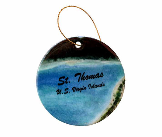 St. Thomas U.S. Virgin Islands Christmas Ornamentn in Ceramic showing Magens Bay from Drakes Seat