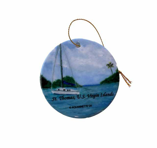 Sailboat Round Ceramic Christmas Ornament